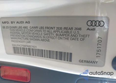 2023 Audi A5 Sportback Premium Plus 45 Tfsi S Line Quattro S Tronic из США, поврежденный, VIN WAUFACF56PA057431